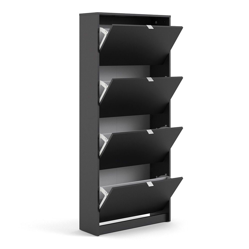 Matt Black Shoe Storage Cabinet Cupboard With 4 Tilting Doors