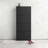 Thumbnail for Matt Black Shoe Storage Cabinet Cupboard With 4 Tilting Doors