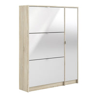 Thumbnail for Oak White High Gloss Shoe Cabinet 3 Tilting Doors 2 Layers 1 Door