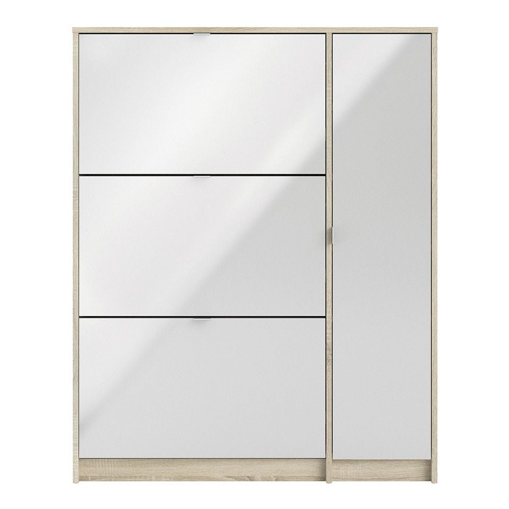 Oak White High Gloss Shoe Cabinet 3 Tilting Doors 2 Layers 1 Door