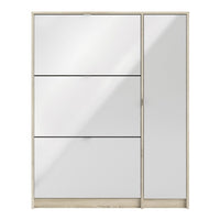 Thumbnail for Oak White High Gloss Shoe Cabinet 3 Tilting Doors 2 Layers 1 Door