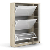 Thumbnail for Oak White High Gloss Shoe Cabinet 3 Tilting Doors 2 Layers 1 Door