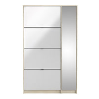 Thumbnail for Oak Trimmed Shoe Cabinet With 4 Tilting White High Gloss Doors and 1 Mirror Door