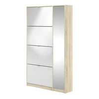 Thumbnail for Oak Trimmed Shoe Cabinet With 4 Tilting White High Gloss Doors and 1 Mirror Door