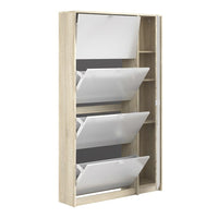 Thumbnail for Oak Trimmed Shoe Cabinet With 4 Tilting White High Gloss Doors and 1 Mirror Door