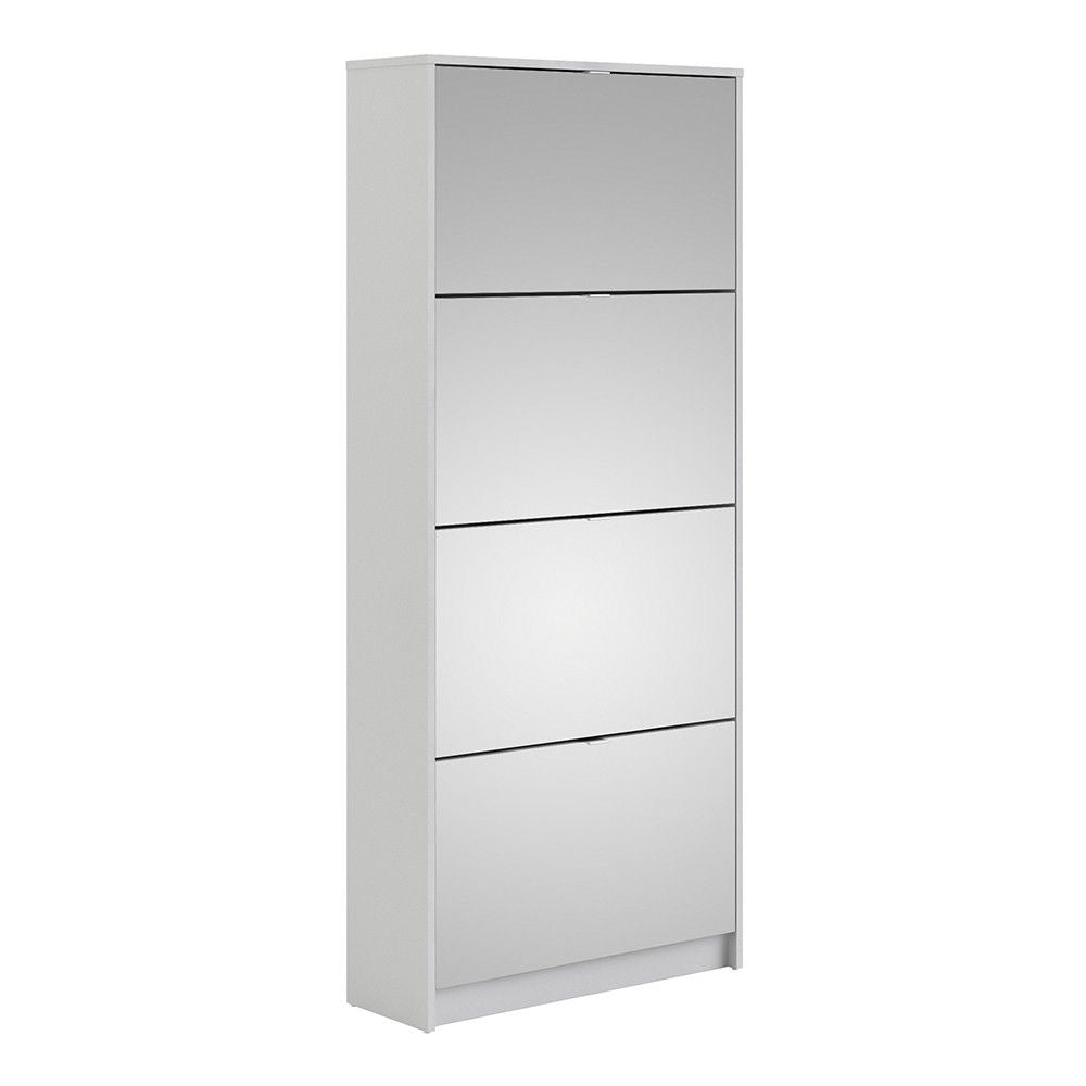 White Shoes Cabinet 4 Mirrored Glass Tilting Drop Down Doors 162cm Tall 2 Layers