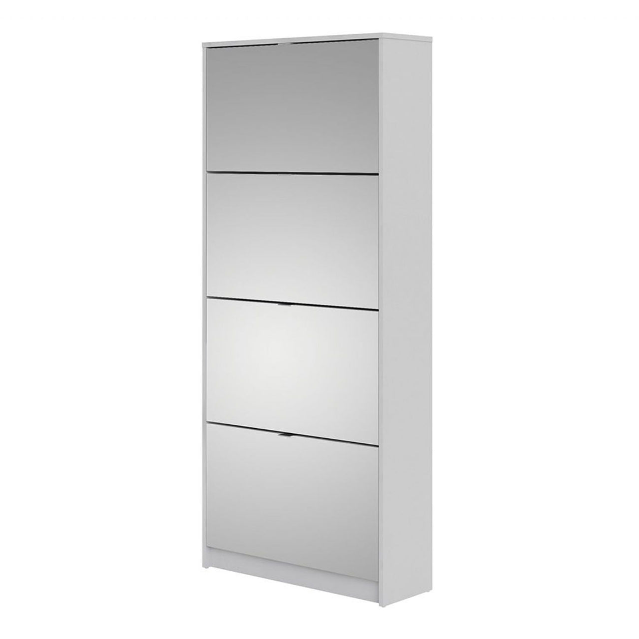 White Shoes Cabinet 4 Mirrored Glass Tilting Drop Down Doors 162cm Tall 2 Layers