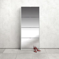 Thumbnail for White Shoes Cabinet 4 Mirrored Glass Tilting Drop Down Doors 162cm Tall 2 Layers