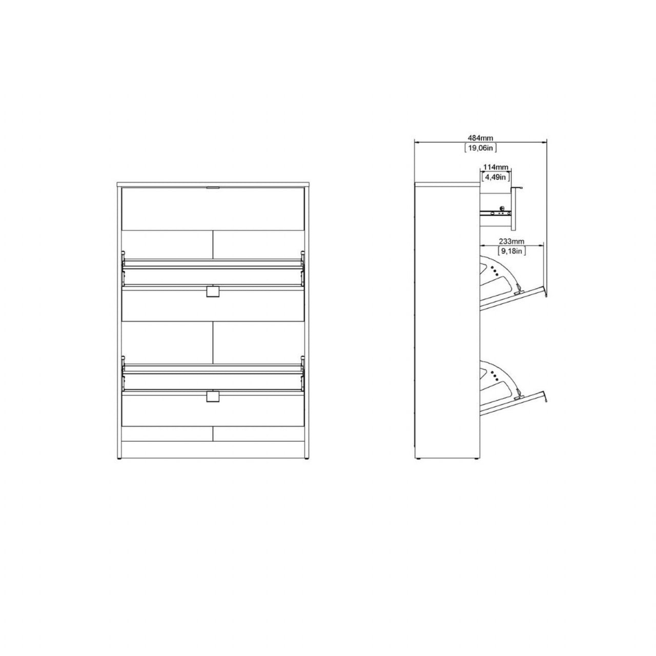 Shoes Shoe Cabinet 2 Flip Down Doors + 1 Drawer in White