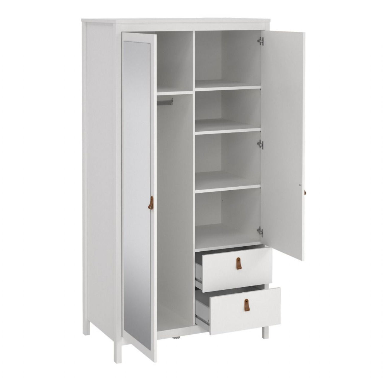 Barcelona Wardrobe with 1 door 1 mirror door + 2 drawers White