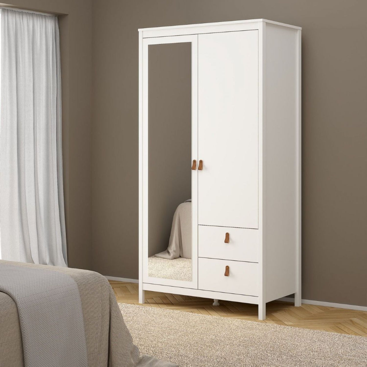 Barcelona Wardrobe with 1 door 1 mirror door + 2 drawers White