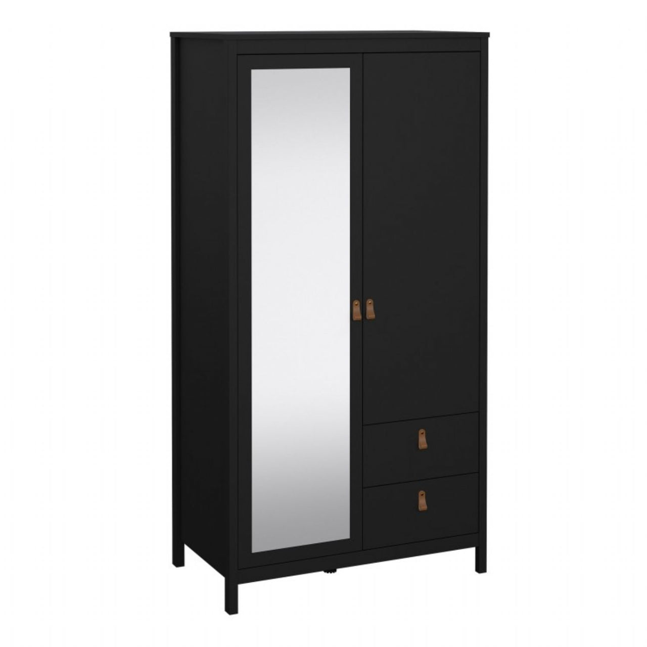 Barcelona Wardrobe with 1 door 1 Mirror Door + 2 Drawers Matt Black