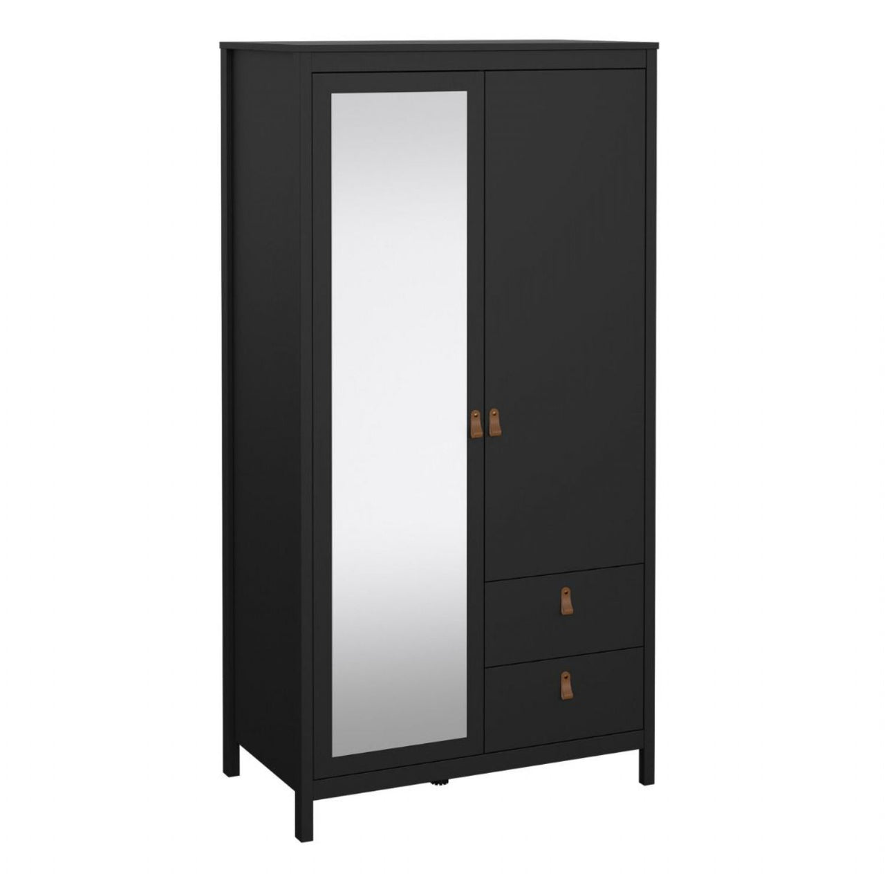 Barcelona Wardrobe with 1 door 1 Mirror Door + 2 Drawers Matt Black