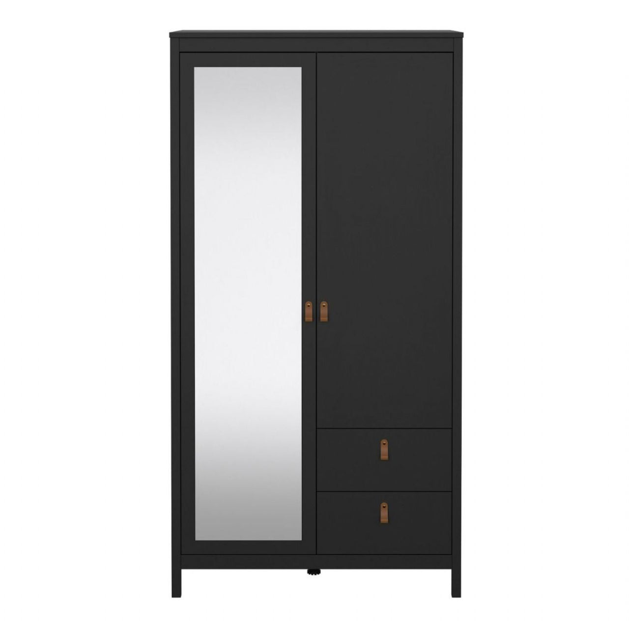 Barcelona Wardrobe with 1 door 1 Mirror Door + 2 Drawers Matt Black