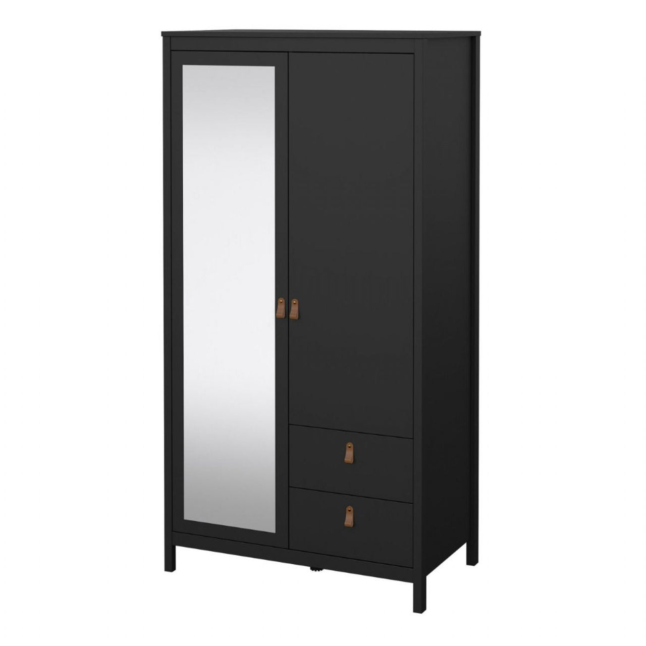 Barcelona Wardrobe with 1 door 1 Mirror Door + 2 Drawers Matt Black