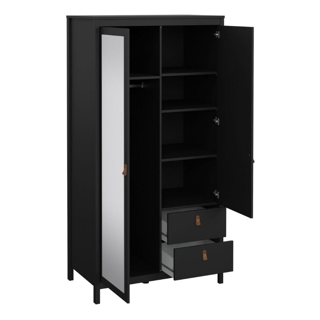 Barcelona Wardrobe with 1 door 1 Mirror Door + 2 Drawers Matt Black