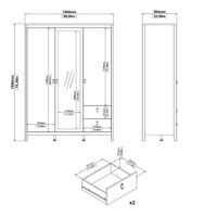 Thumbnail for Barcelona Wardrobe with 2 doors 1 mirror door + 2 drawers White