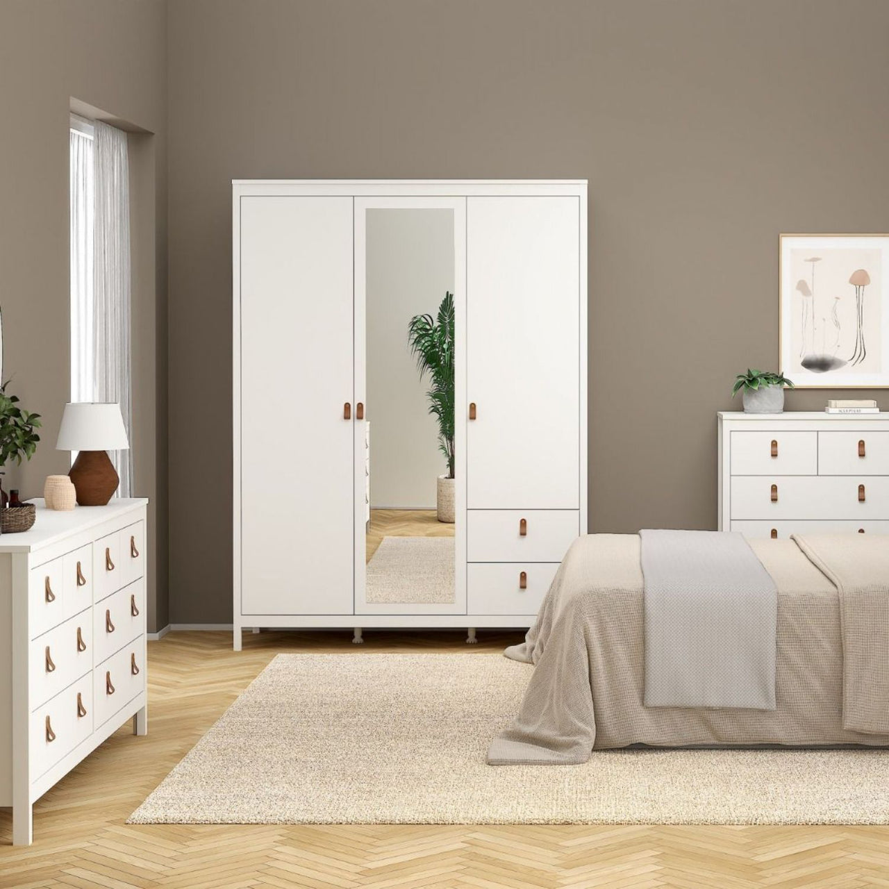 Barcelona Wardrobe with 2 doors 1 mirror door + 2 drawers White