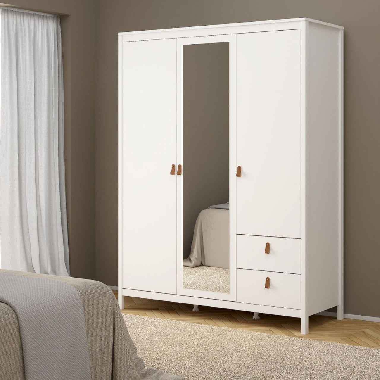 Barcelona Wardrobe with 2 doors 1 mirror door + 2 drawers White