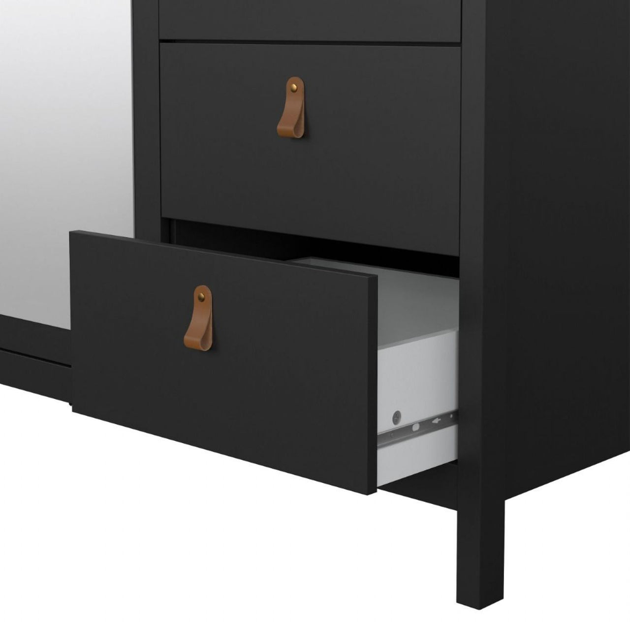 Barcelona Wardrobe with 2 doors 1 mirror door + 2 drawers Matt Black