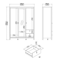 Thumbnail for Barcelona Wardrobe with 2 doors 1 mirror door + 2 drawers Matt Black