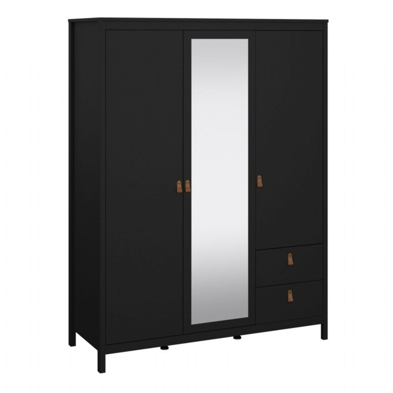 Barcelona Wardrobe with 2 doors 1 mirror door + 2 drawers Matt Black