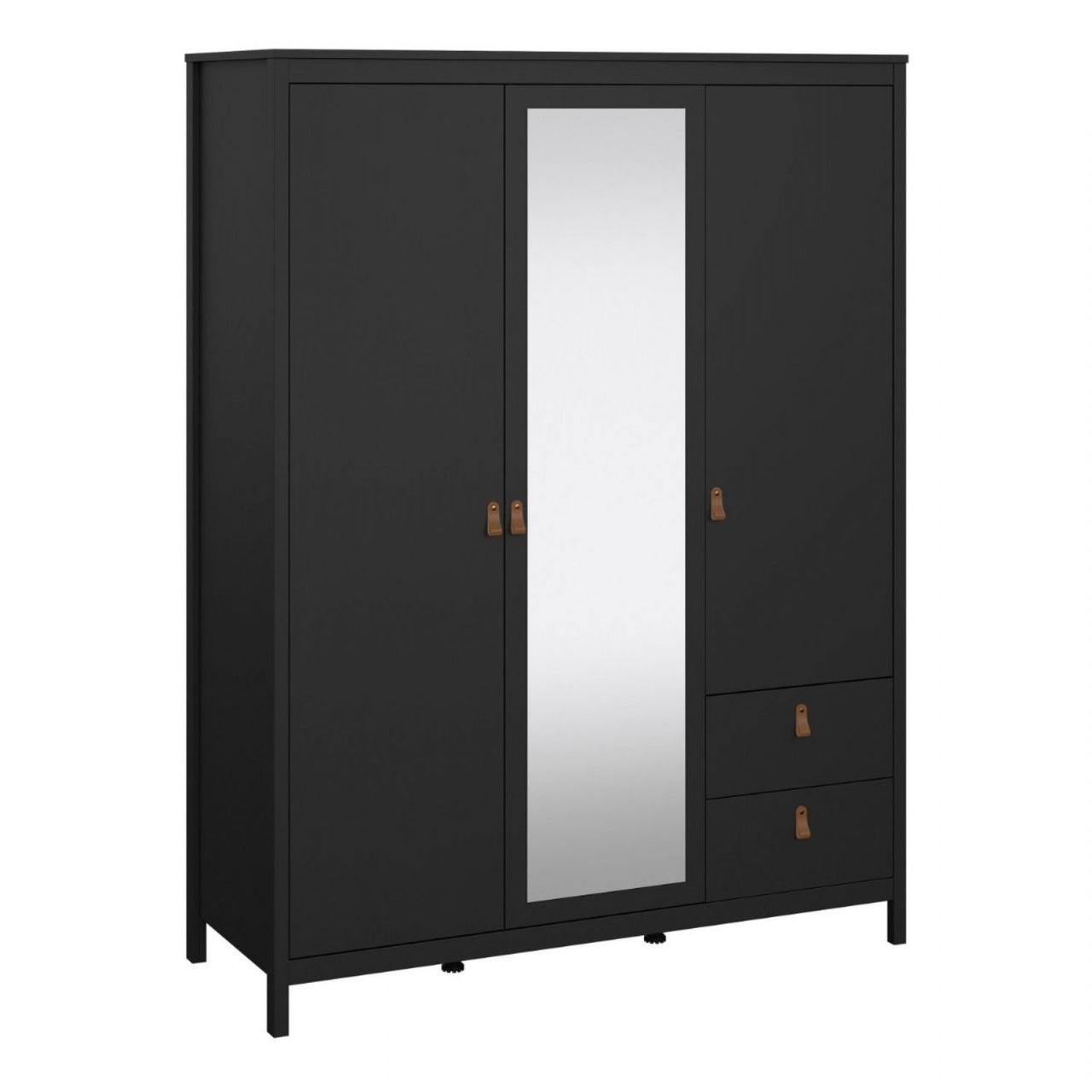 Barcelona Wardrobe with 2 doors 1 mirror door + 2 drawers Matt Black