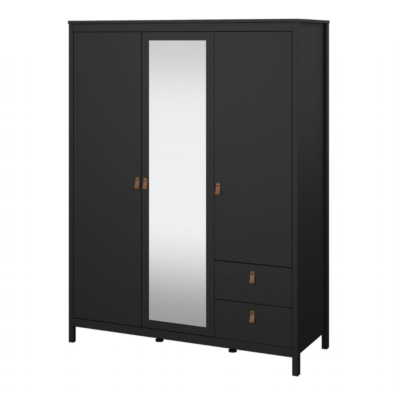 Barcelona Wardrobe with 2 doors 1 mirror door + 2 drawers Matt Black