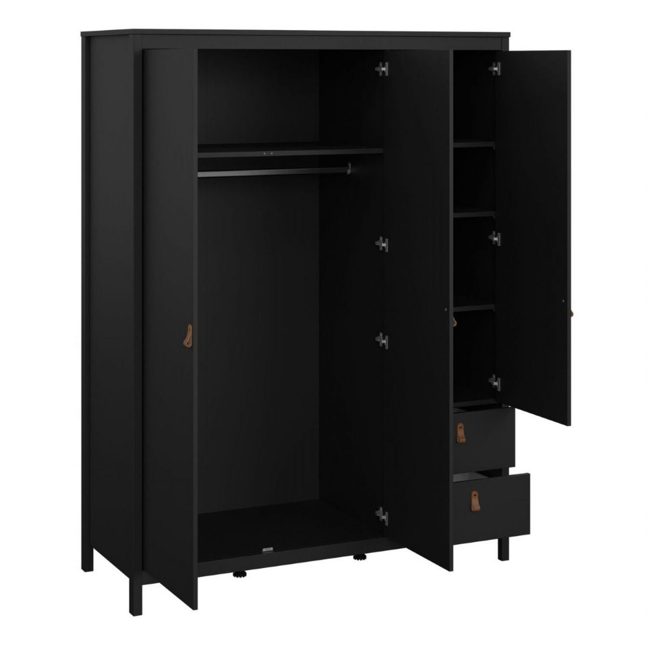 Barcelona Wardrobe with 2 doors 1 mirror door + 2 drawers Matt Black