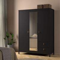 Thumbnail for Barcelona Wardrobe with 2 doors 1 mirror door + 2 drawers Matt Black