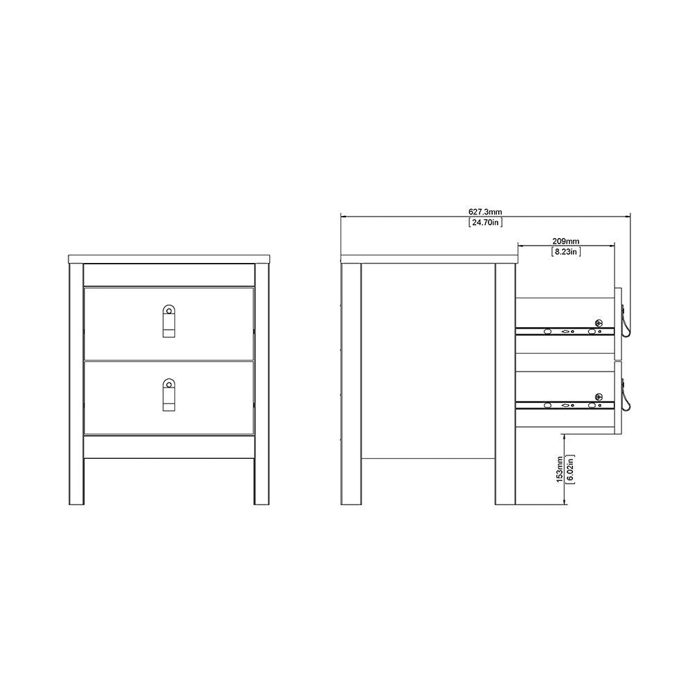 Matt Black 2 Drawer Bedside Cabinet