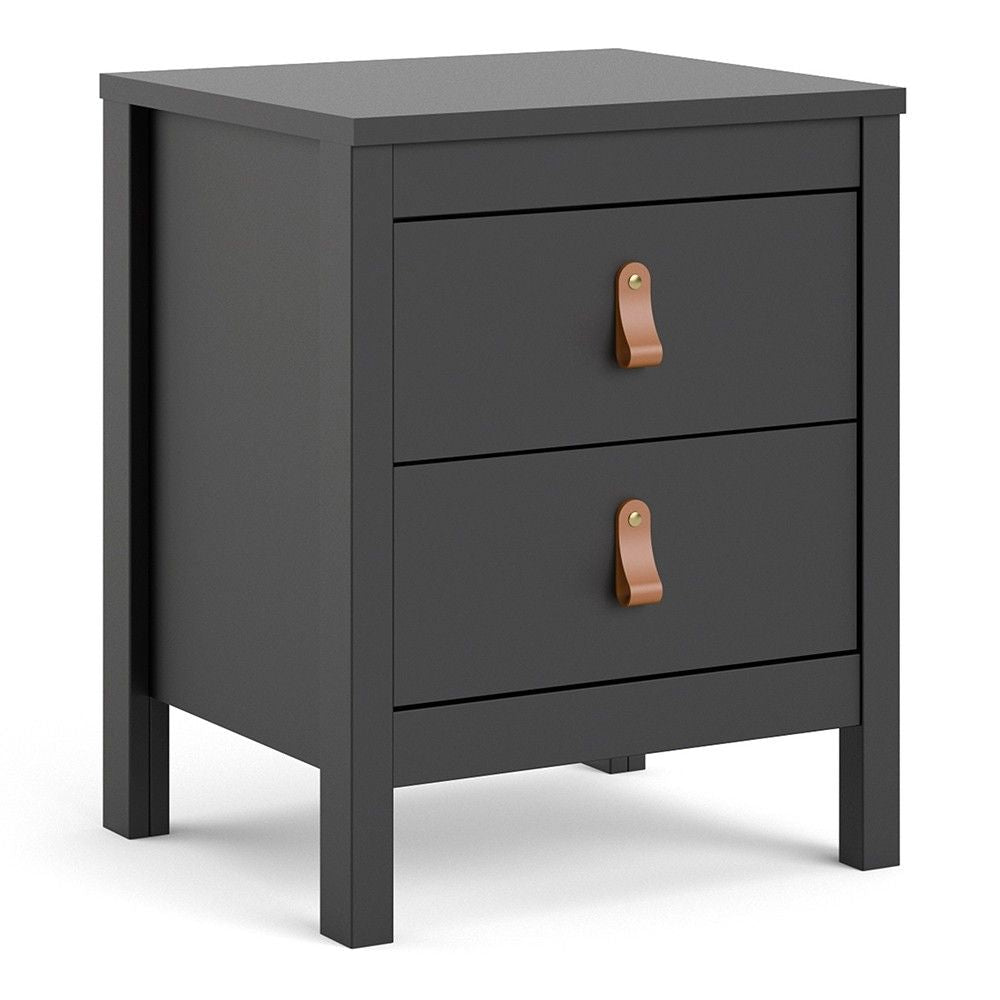 Matt Black 2 Drawer Bedside Cabinet