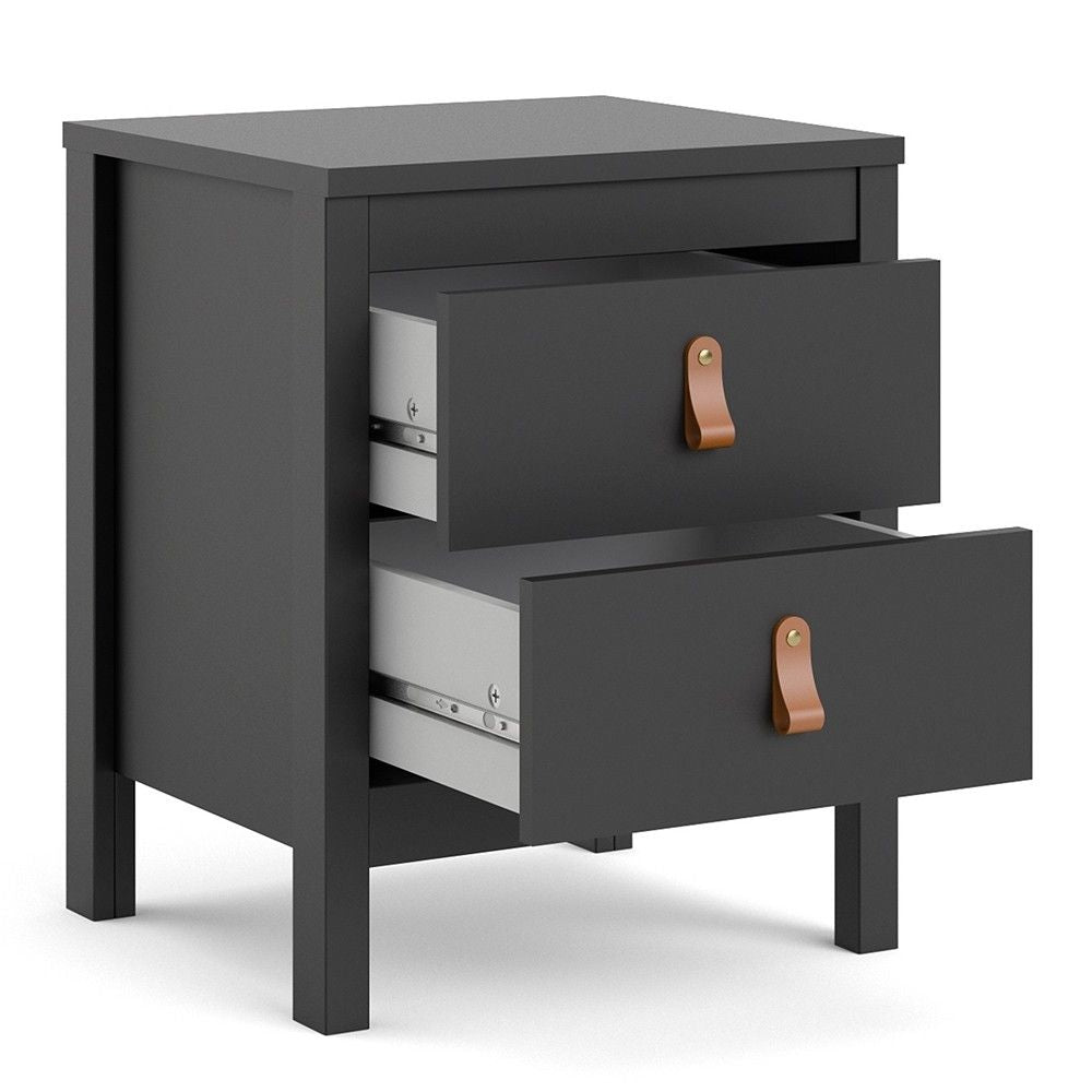 Matt Black 2 Drawer Bedside Cabinet