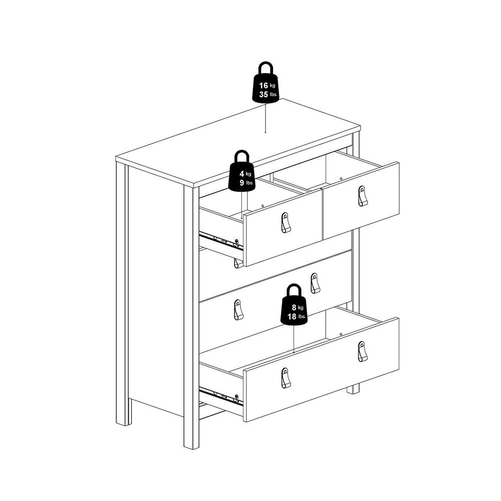 White 5 Drawer Chest With Brown Leather Tab Handles