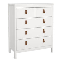 Thumbnail for White 5 Drawer Chest With Brown Leather Tab Handles