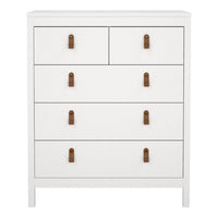 Thumbnail for White 5 Drawer Chest With Brown Leather Tab Handles