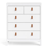 Thumbnail for White 5 Drawer Chest With Brown Leather Tab Handles