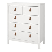 Thumbnail for White 5 Drawer Chest With Brown Leather Tab Handles