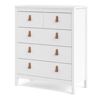 Thumbnail for White 5 Drawer Chest With Brown Leather Tab Handles