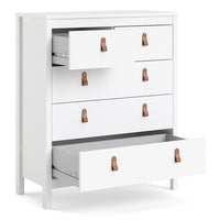 Thumbnail for White 5 Drawer Chest With Brown Leather Tab Handles