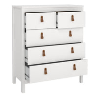 Thumbnail for White 5 Drawer Chest With Brown Leather Tab Handles