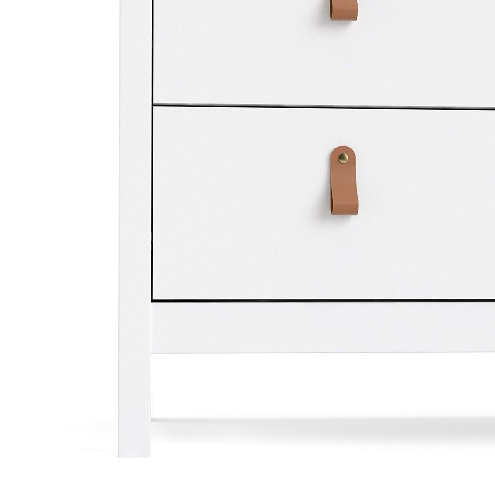 White 5 Drawer Chest With Brown Leather Tab Handles