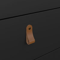 Thumbnail for Chest of 5 Drawers Matt Black with Brown Leather Tab Handles