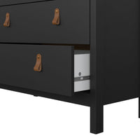 Thumbnail for Chest of 5 Drawers Matt Black with Brown Leather Tab Handles