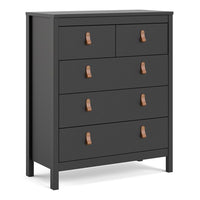 Thumbnail for Chest of 5 Drawers Matt Black with Brown Leather Tab Handles