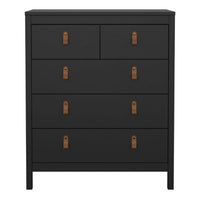 Thumbnail for Chest of 5 Drawers Matt Black with Brown Leather Tab Handles