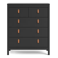 Thumbnail for Chest of 5 Drawers Matt Black with Brown Leather Tab Handles