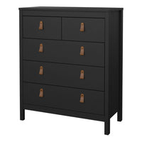 Thumbnail for Chest of 5 Drawers Matt Black with Brown Leather Tab Handles