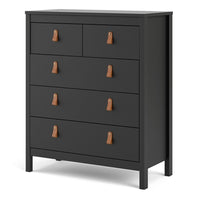 Thumbnail for Chest of 5 Drawers Matt Black with Brown Leather Tab Handles