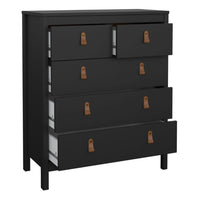 Thumbnail for Chest of 5 Drawers Matt Black with Brown Leather Tab Handles